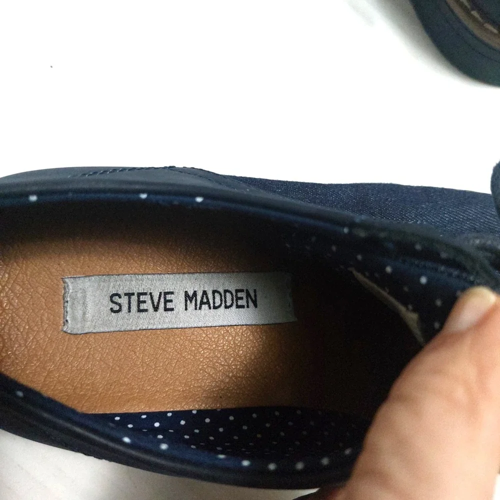 Steve Madden Mens Kids Size 4 Fabric Lace Up Shoes Textile Upper Navy NEW NO BOX